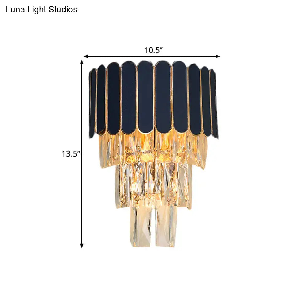 Navy and gold rectangle-cut crystal wall sconce living room light