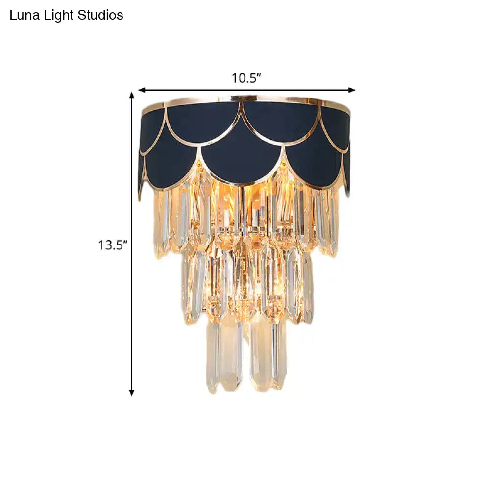 Navy and gold rectangle-cut crystal wall sconce living room light