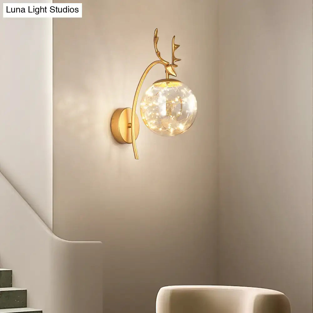 Nordic ball wall mount black antler sconce bedroom fairy light