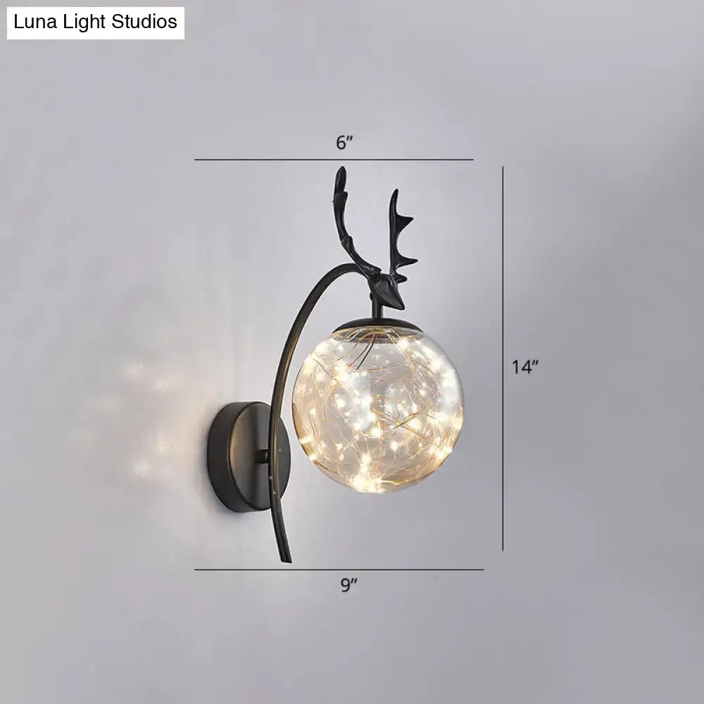 Nordic ball wall mount black antler sconce bedroom fairy light