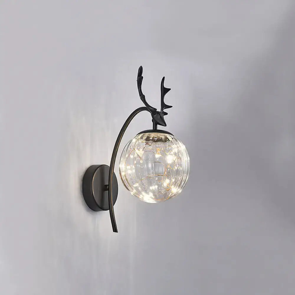 Nordic ball wall mount black antler sconce bedroom fairy light