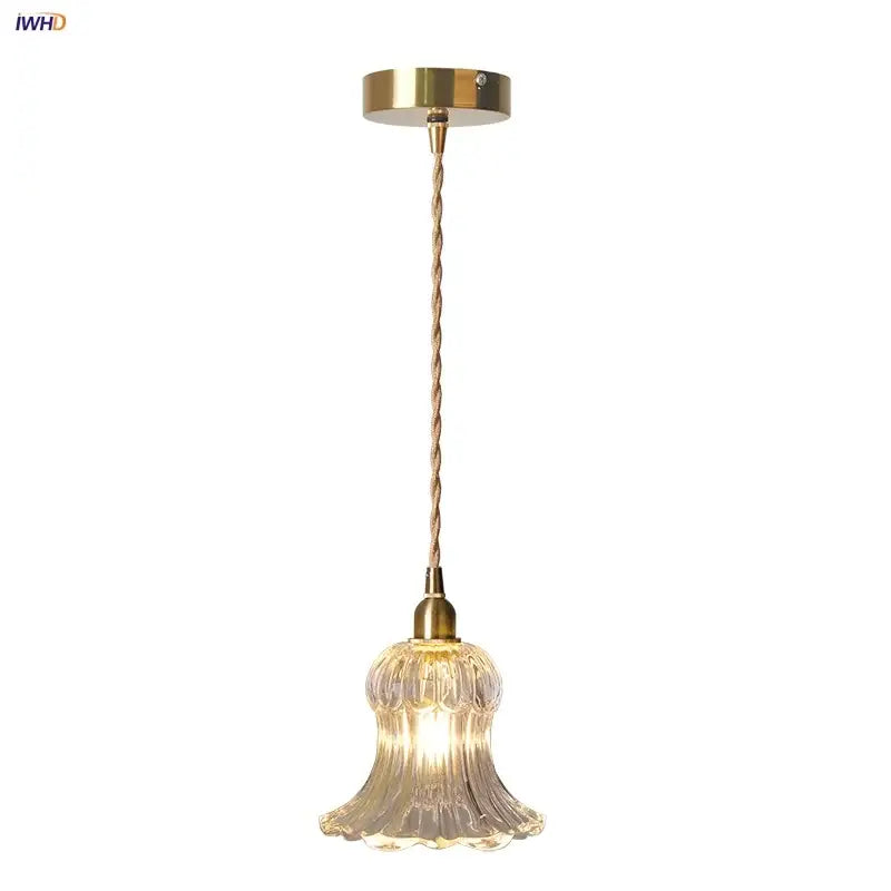 Nordic brass and ribbed glass pendant light fixture kitchen hanging lamp