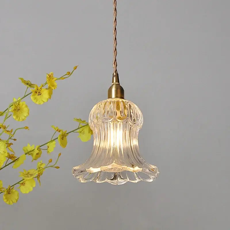 Nordic brass and ribbed glass pendant light fixture kitchen hanging lamp