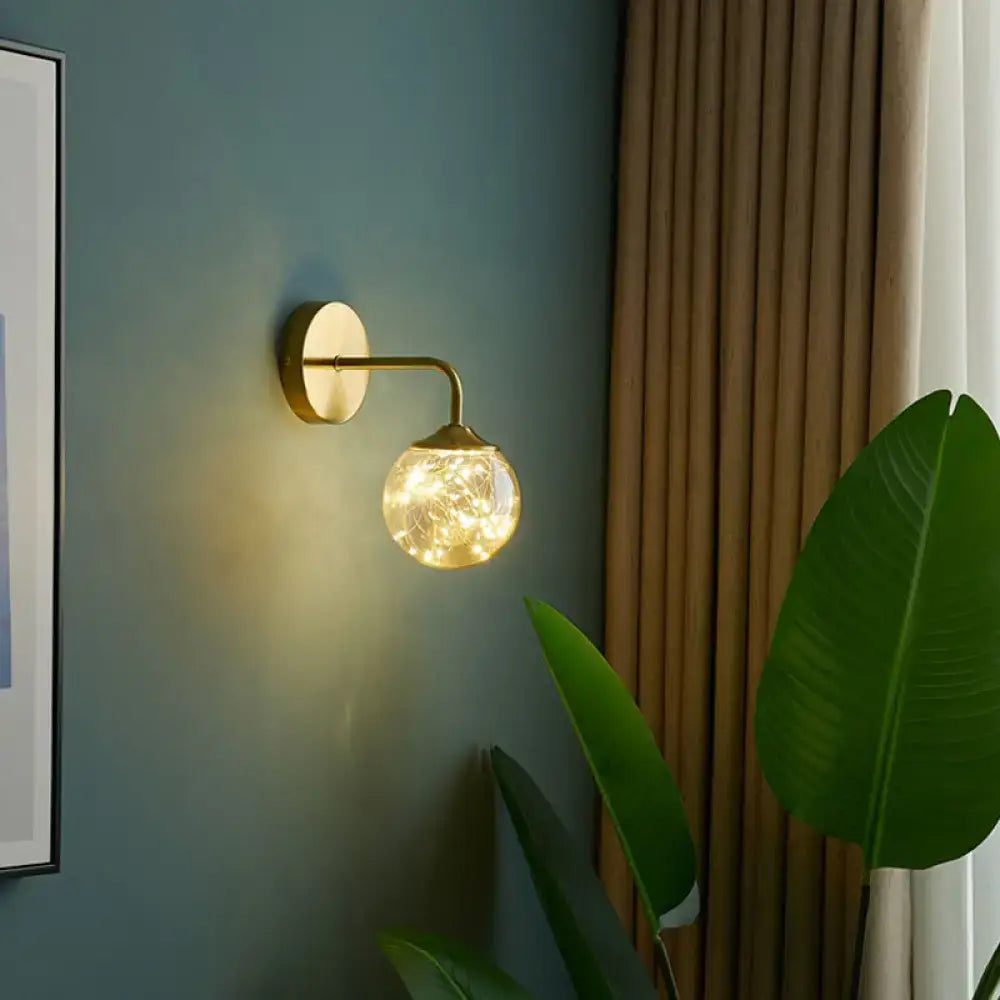 Nordic gold glass globe wall sconce with bedroom fairy lights