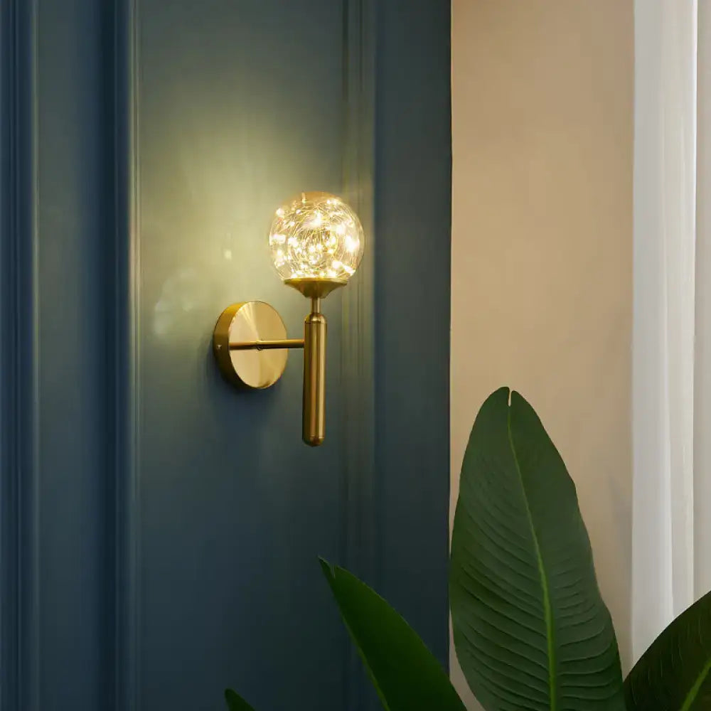Nordic gold glass globe wall sconce with bedroom fairy lights