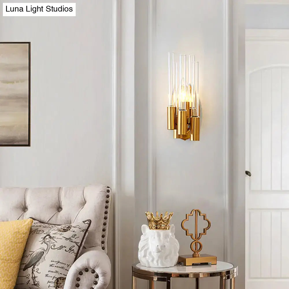 Nordic gold tube wall lamp with clear glass for living room