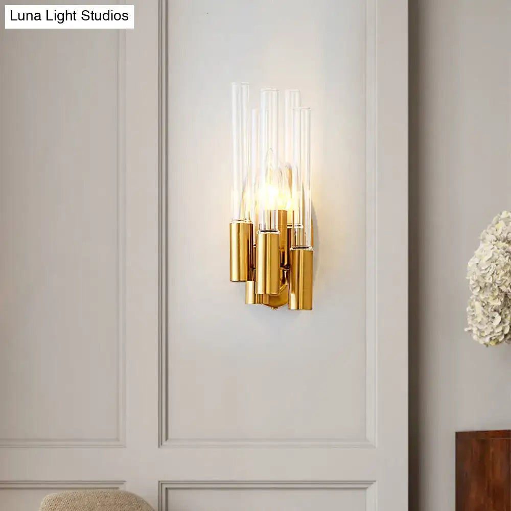 Nordic gold tube wall lamp with clear glass for living room