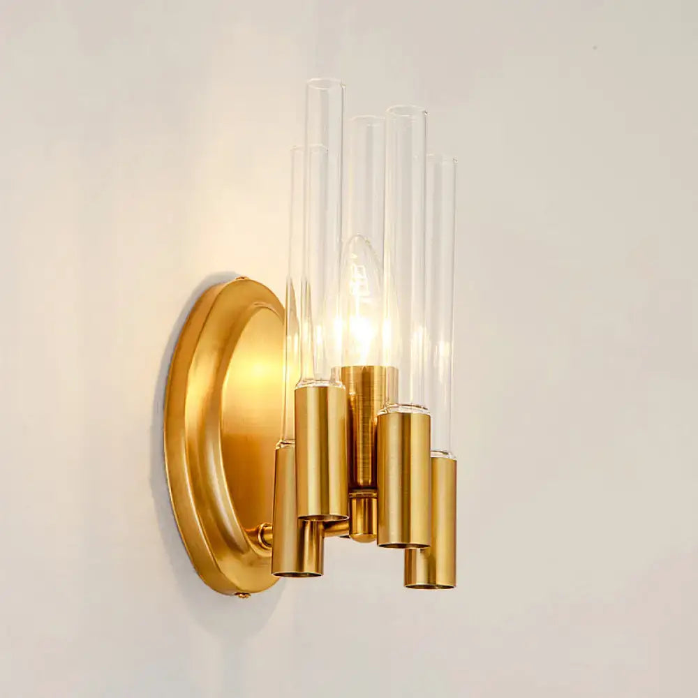Nordic gold tube wall lamp with clear glass for living room