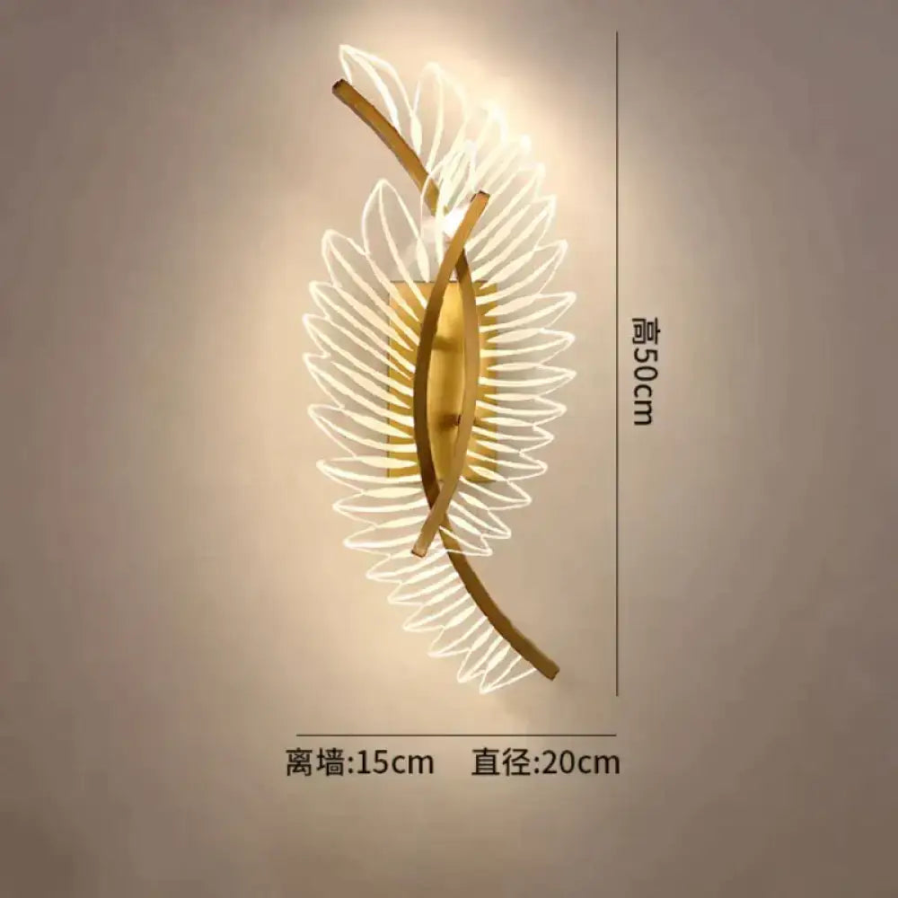Nordic modern art gold feather wall lamp bedroom sconce
