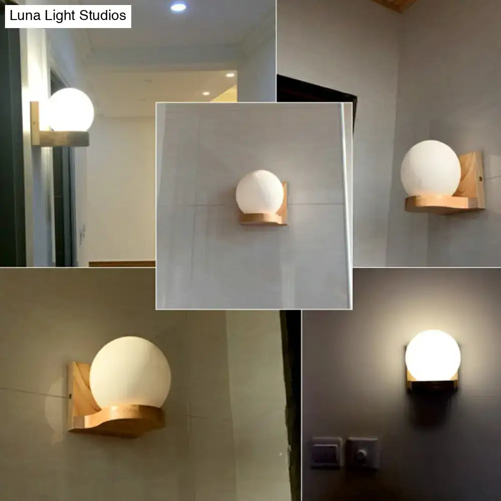 Nordic opal glass and wood wall sconce bedroom wall light