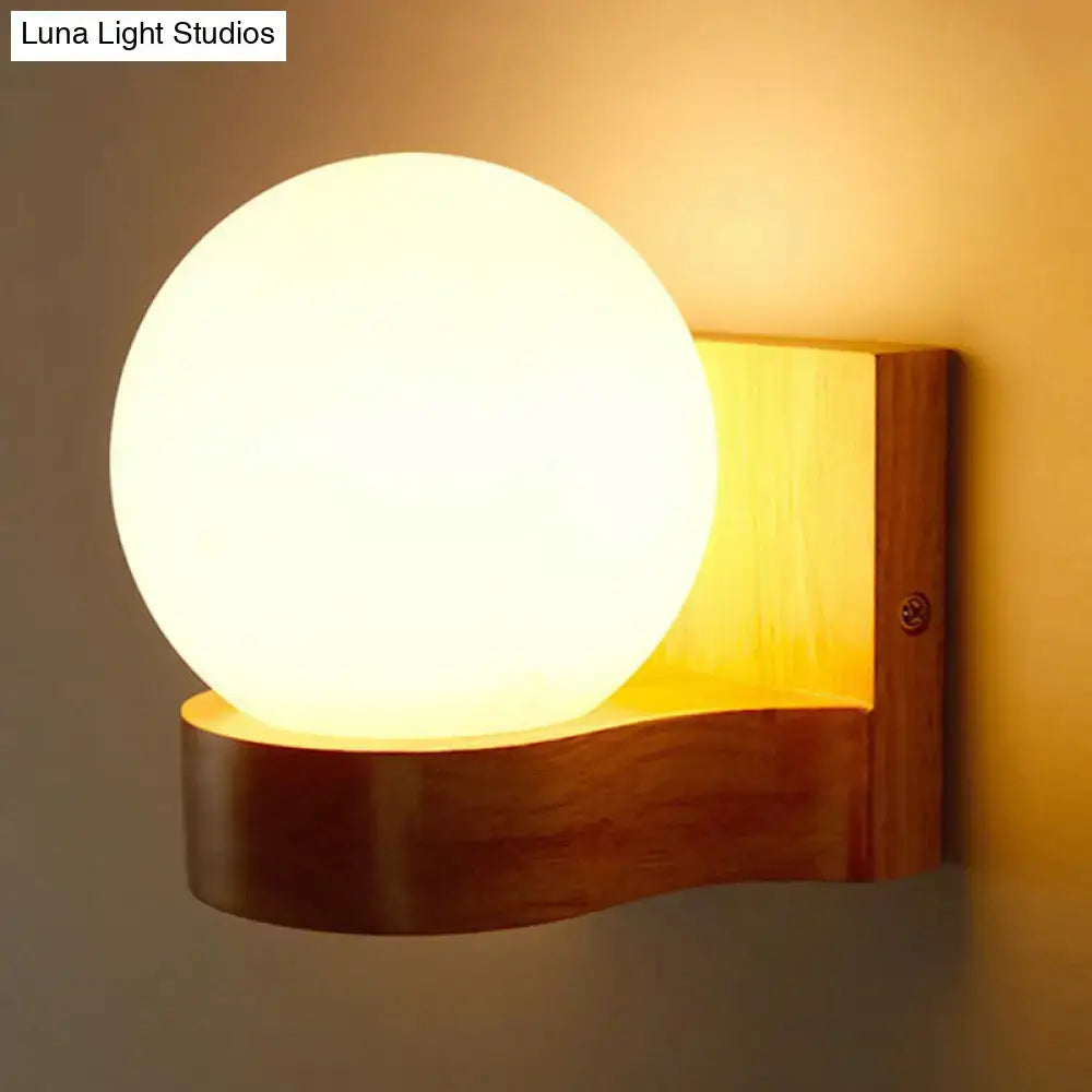 Nordic opal glass and wood wall sconce bedroom wall light