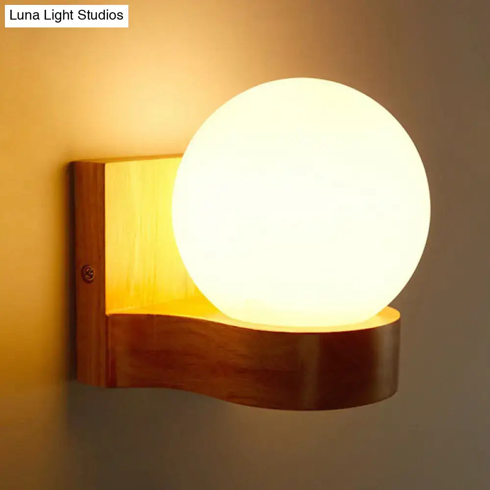 Nordic opal glass and wood wall sconce bedroom wall light
