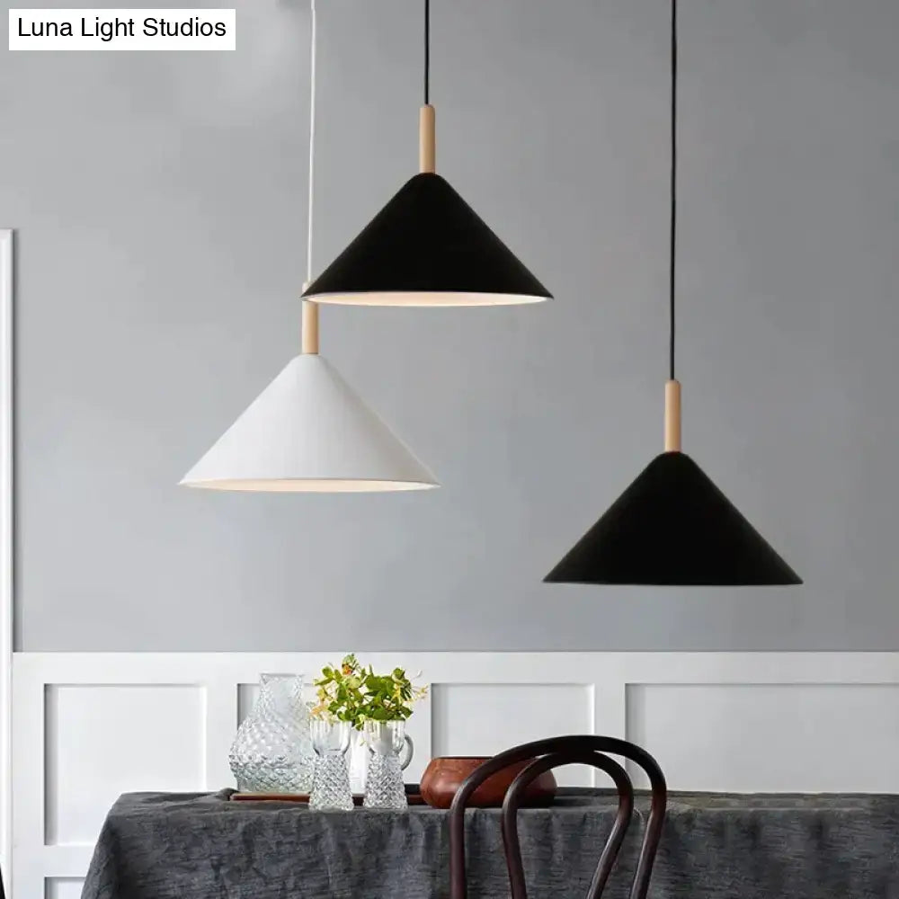 Nordic simple kitchen pendant light matte black conical led lamp