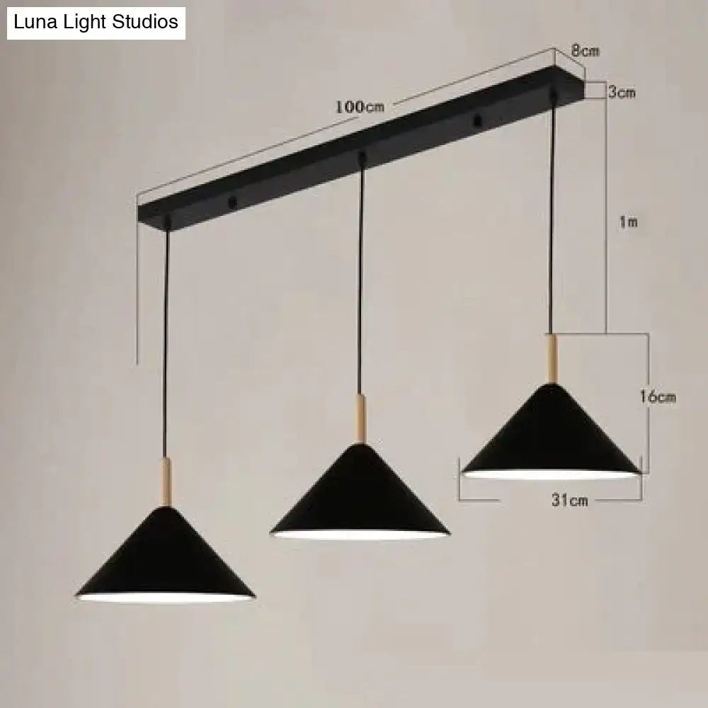 Nordic simple kitchen pendant light matte black conical led lamp