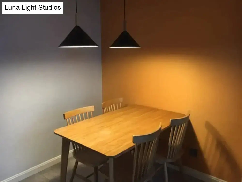 Nordic simple kitchen pendant light matte black conical led lamp