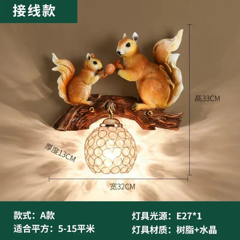 Nordic vintage style resin squirrel wall lamp bedroom light