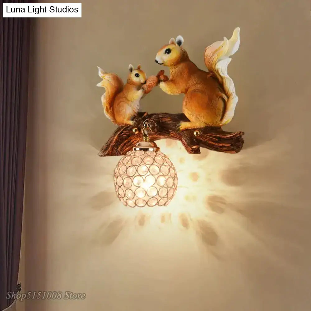 Nordic vintage style resin squirrel wall lamp bedroom light