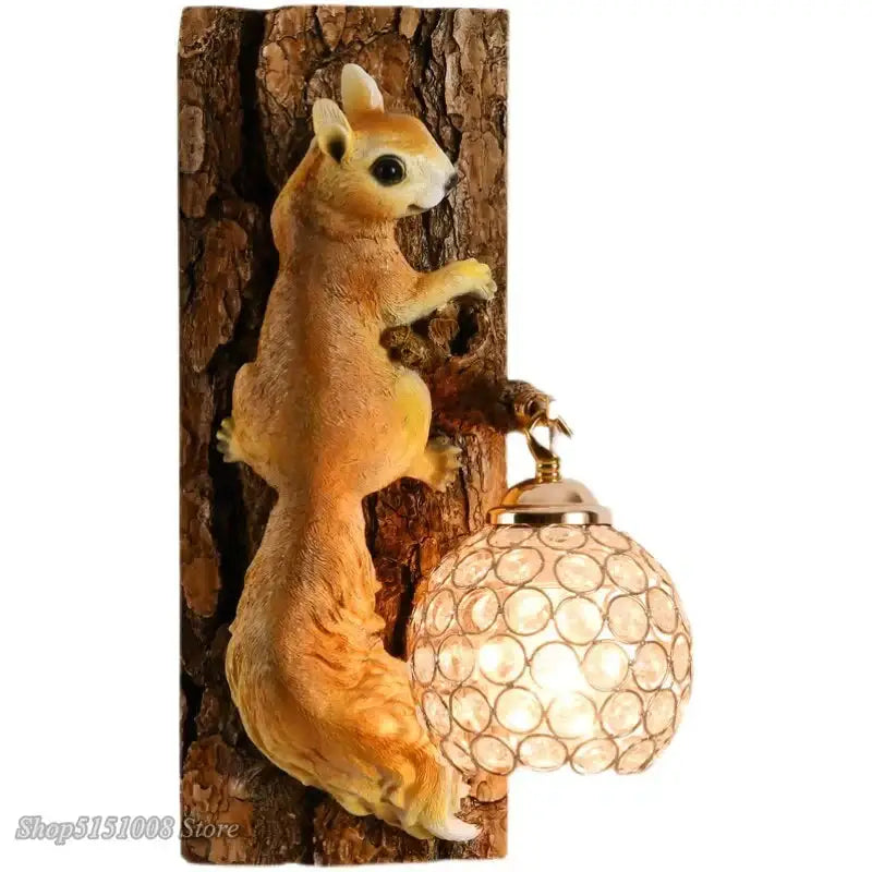 Nordic vintage style resin squirrel wall lamp bedroom light