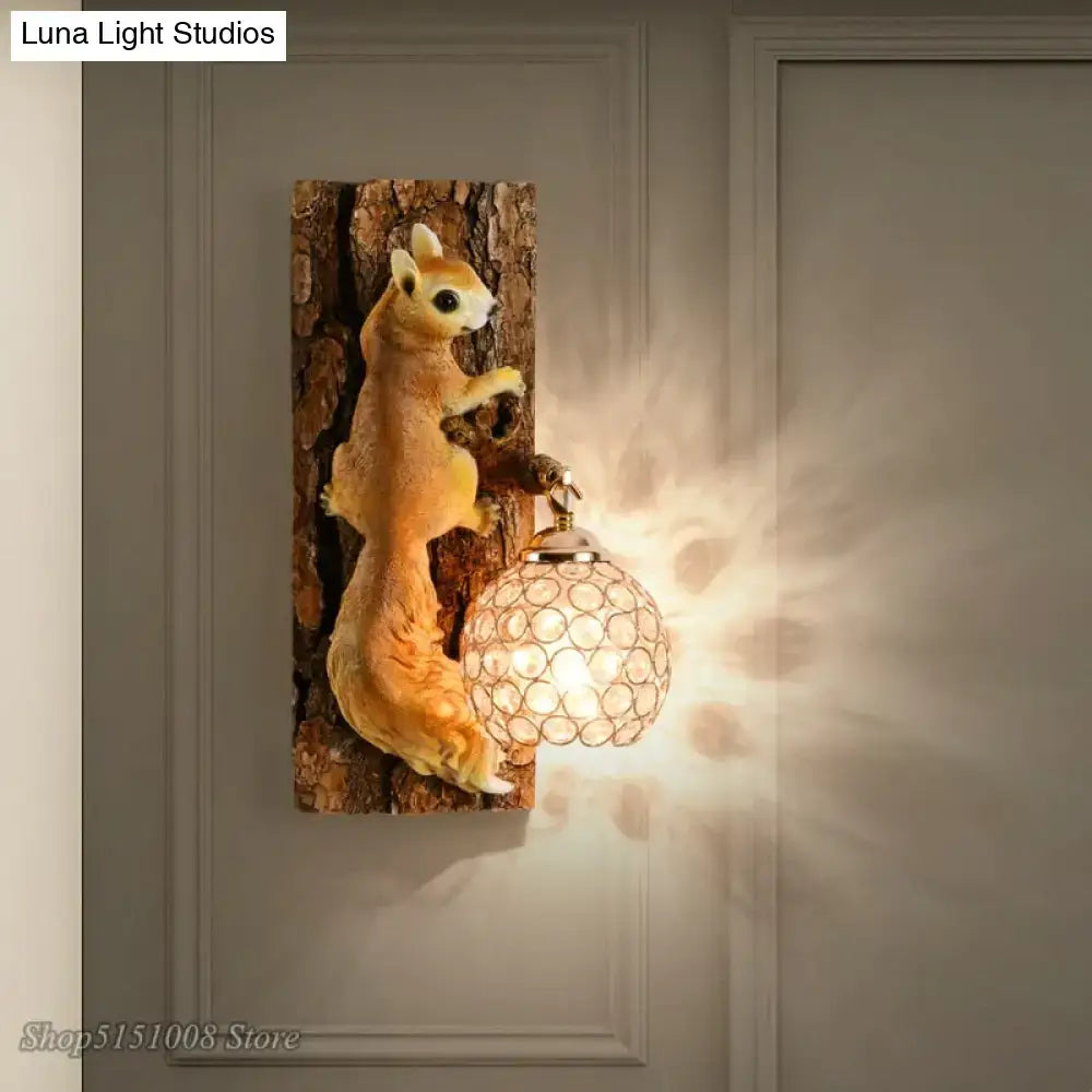 Nordic vintage style resin squirrel wall lamp bedroom light
