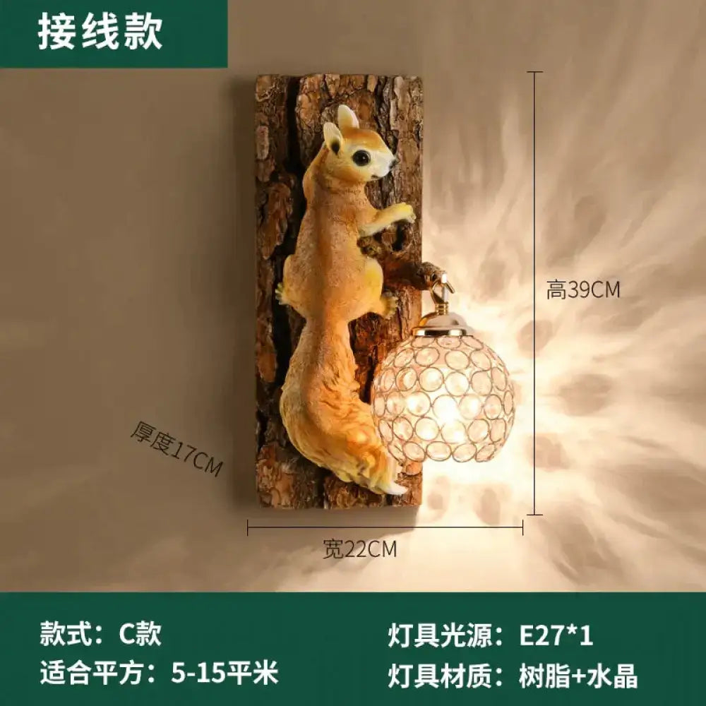 Nordic vintage style resin squirrel wall lamp bedroom light
