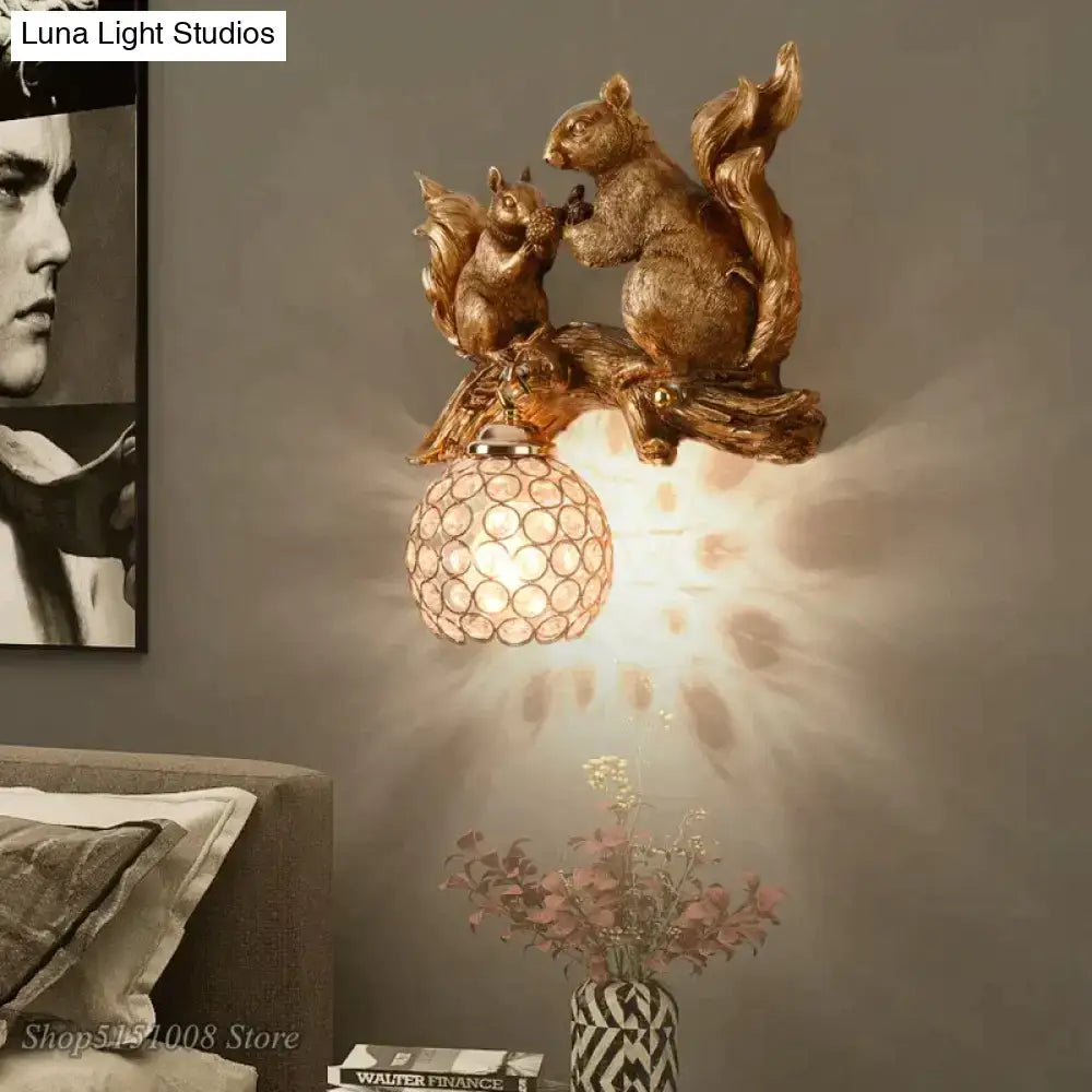 Nordic vintage style resin squirrel wall lamp bedroom light