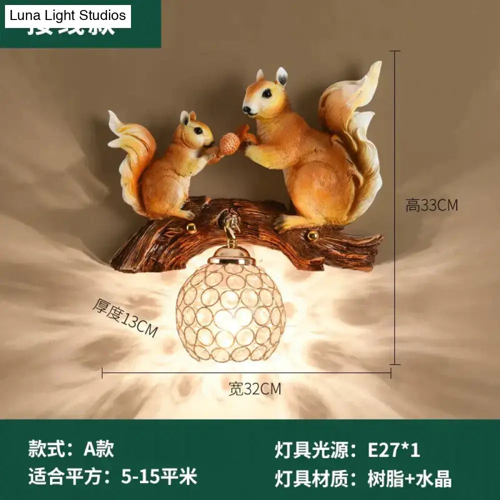Nordic vintage style resin squirrel wall lamp bedroom light