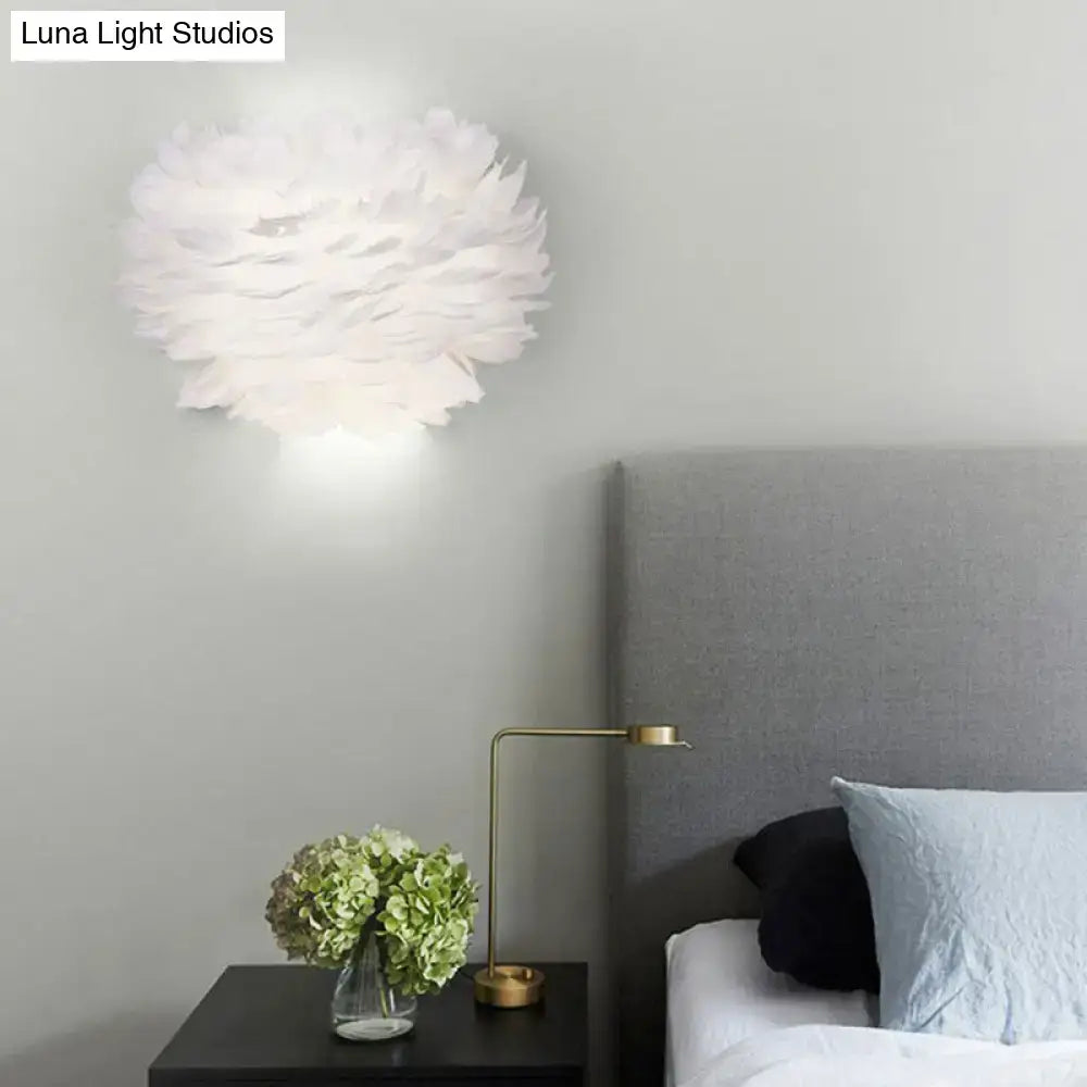 Nordic white feather wall lamp bedroom flower light type