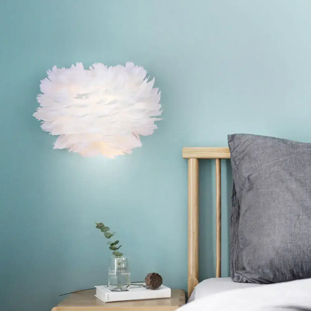 Nordic white feather wall lamp bedroom flower light type
