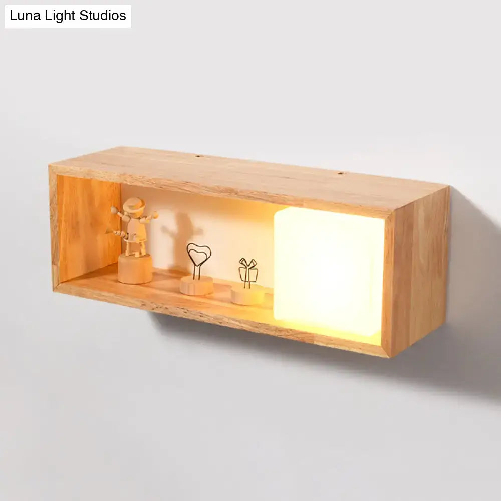Nordic wood wall lamp with shelf bedroom light fixture