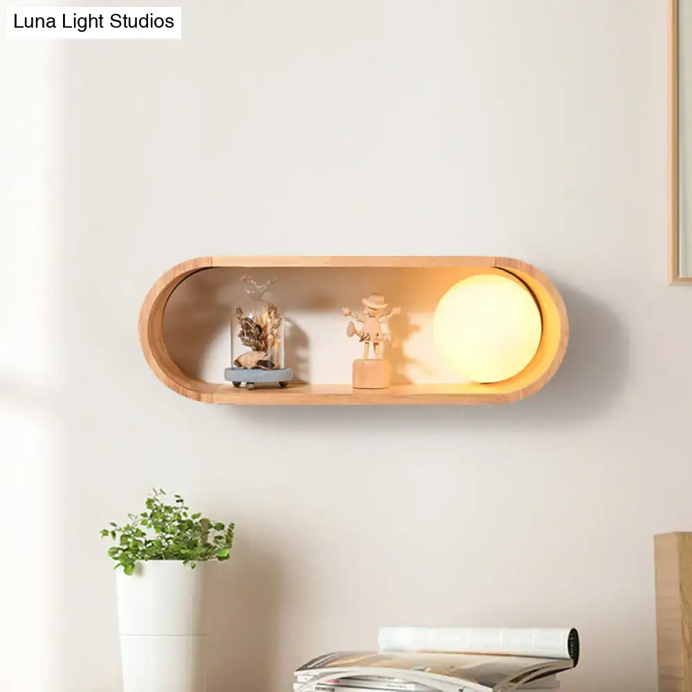 Nordic wood wall lamp with shelf bedroom light fixture