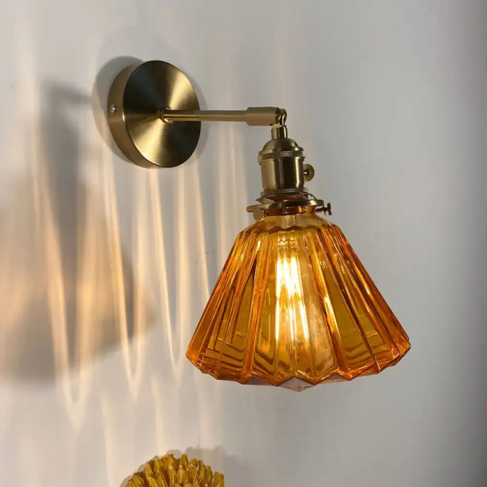Orange and gold fluted glass wall lamp bedroom wall light