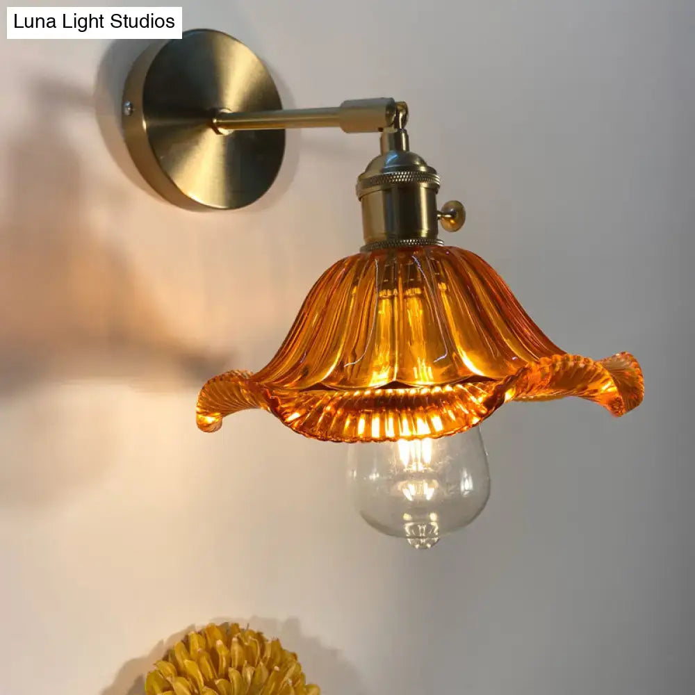 Orange and gold fluted glass wall lamp bedroom wall light