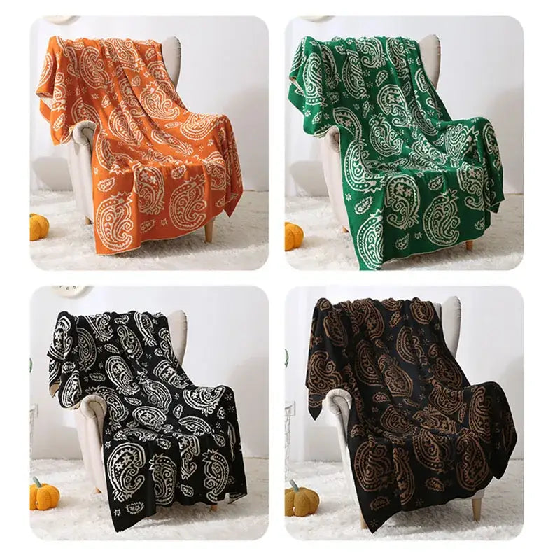 Orange & green decorbites cashew pattern blanket for living room