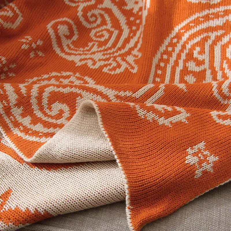 Orange & green decorbites cashew pattern blanket for living room