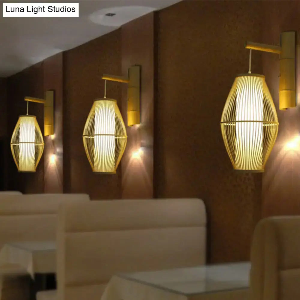 Oriental bamboo woven wall lamp – bedroom beige e26 e27 sconce