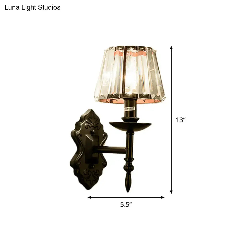 Ornate black crystal prisms wall light bedroom sconce