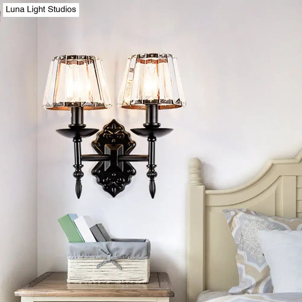 Ornate black crystal prisms wall light bedroom sconce