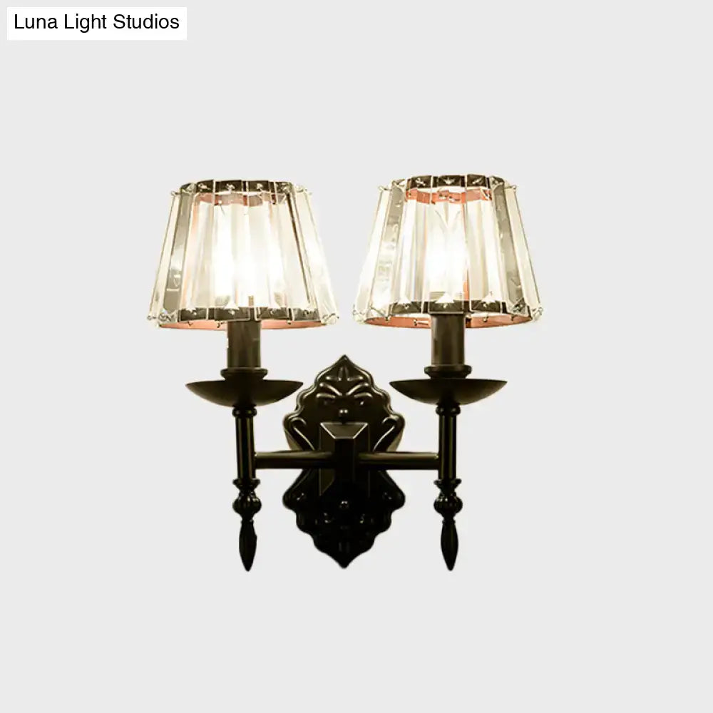 Ornate black crystal prisms wall light bedroom sconce