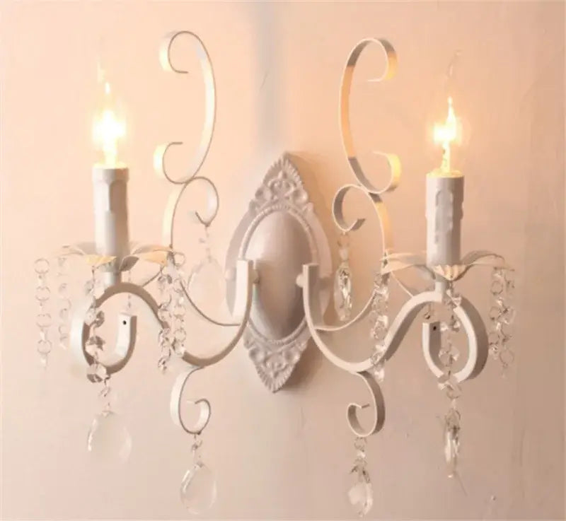 Ornate black wrought iron crystal wall lamp living room sconce