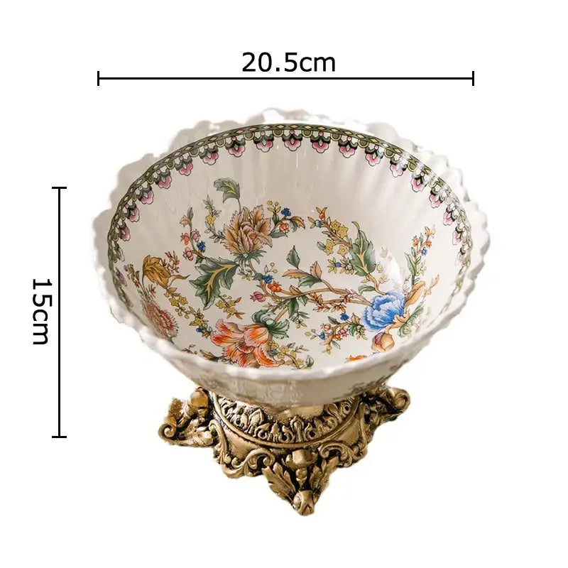 Ornate ceramic flower pattern fruit bowl tray dining room set