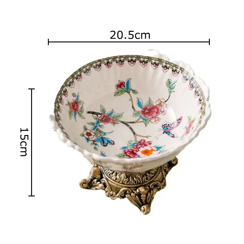 Ornate ceramic flower pattern fruit bowl tray dining room set