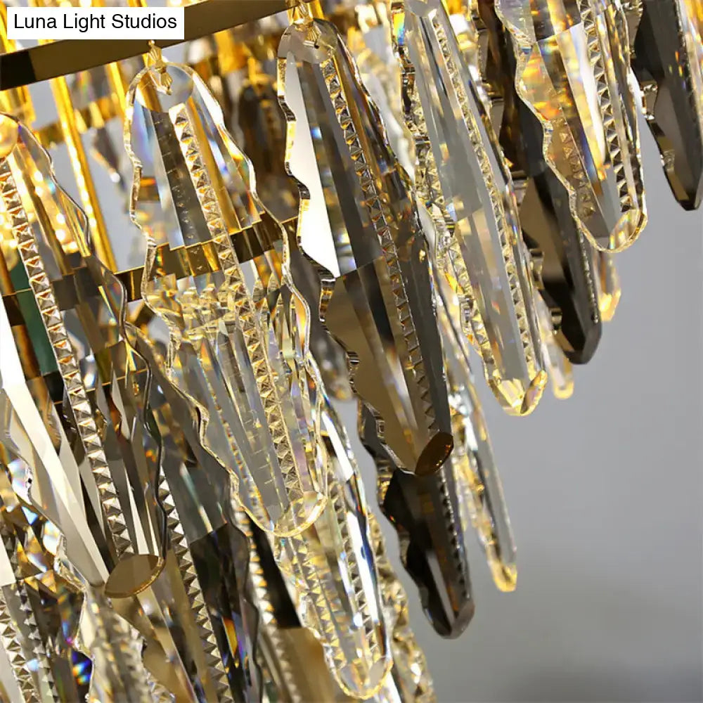 Ornate gold crystal leaf pendant light for bedroom