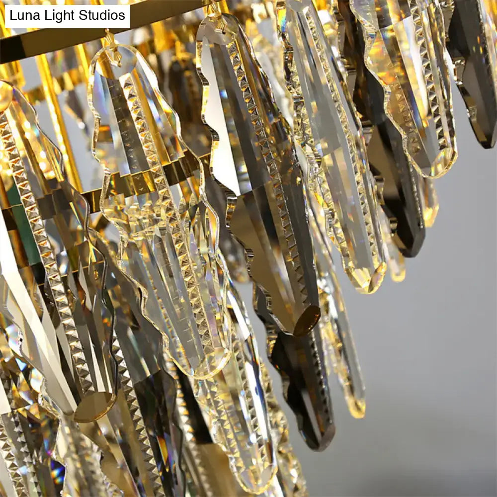 Ornate gold crystal leaf pendant light for bedroom