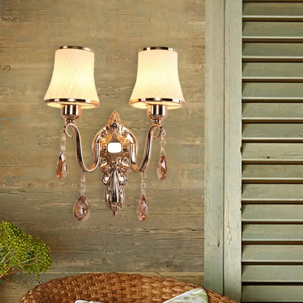 Ornate gold crystal wall sconce bedroom e26 e27 bulb base light