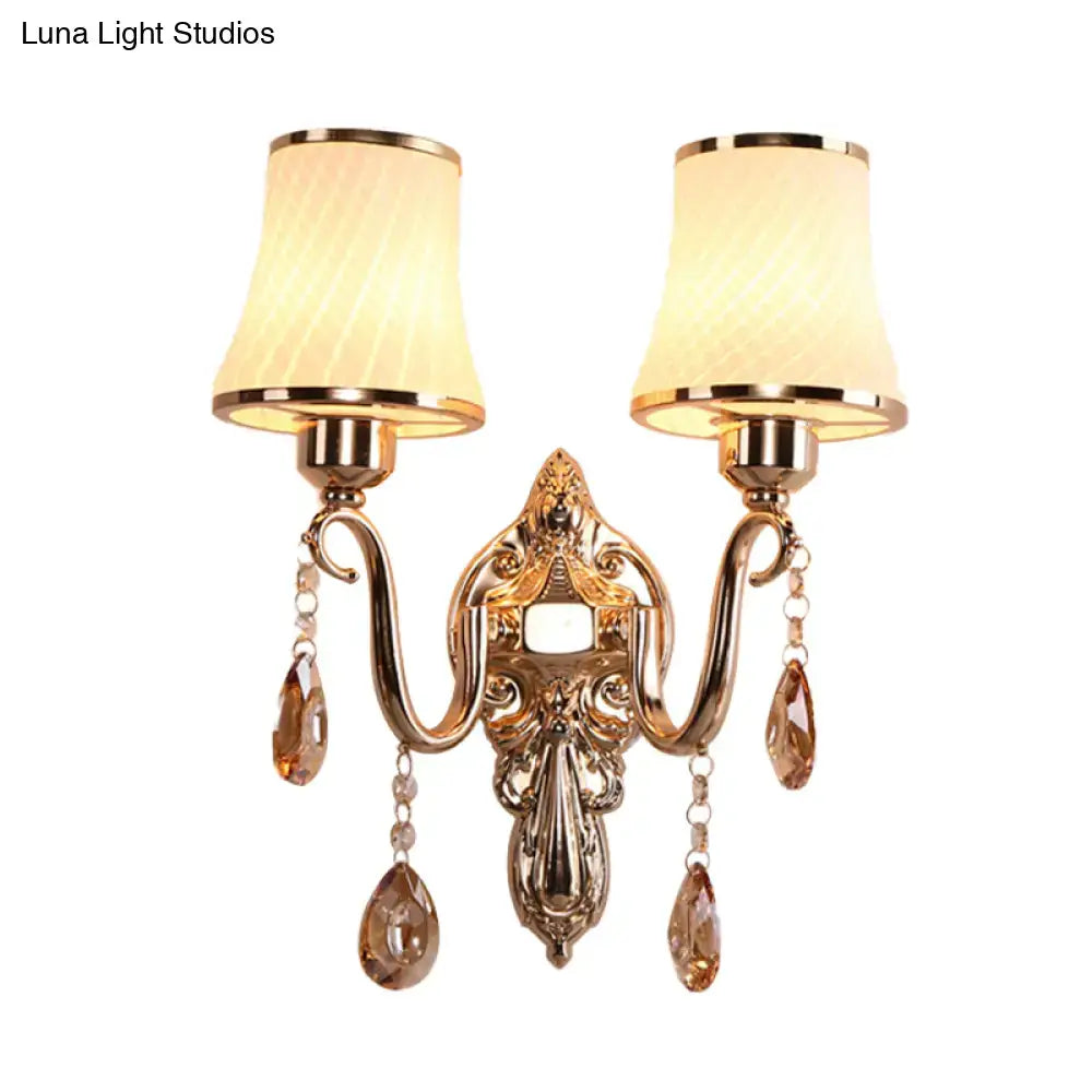 Ornate gold crystal wall sconce bedroom e26 e27 bulb base light