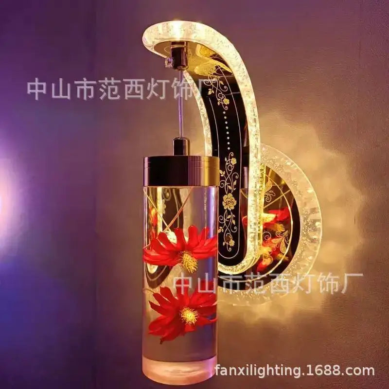 Ornate golden wheat led lights living room glass wall sconce