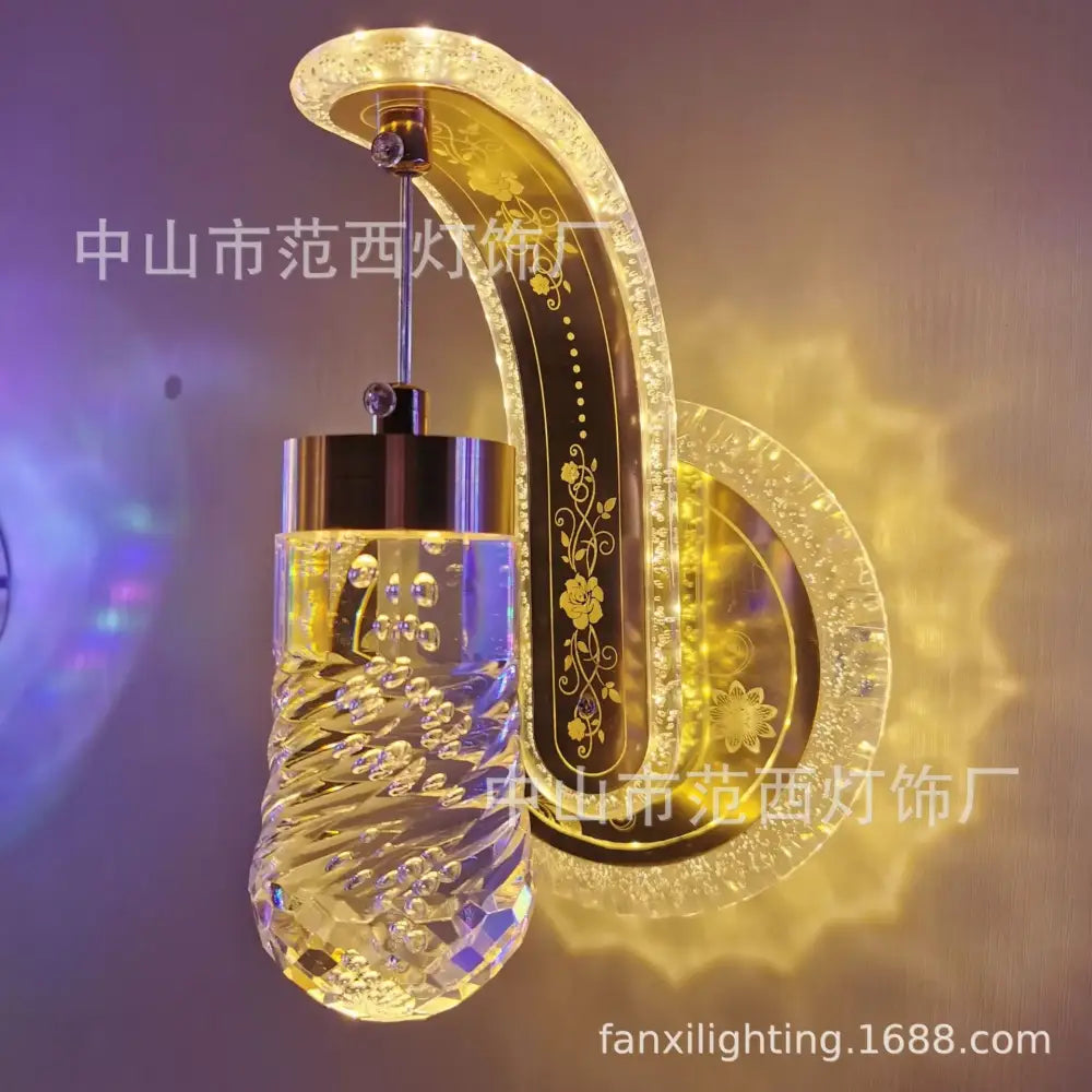 Ornate golden wheat led lights living room glass wall sconce