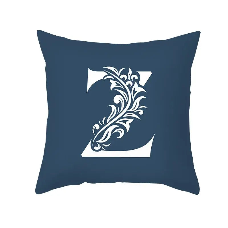 Ornate navy blue letter pillowcase – living room crown cushion cover