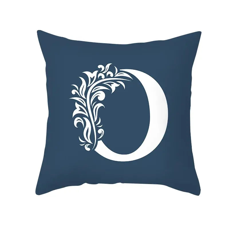 Ornate navy blue letter pillowcase – living room crown cushion cover