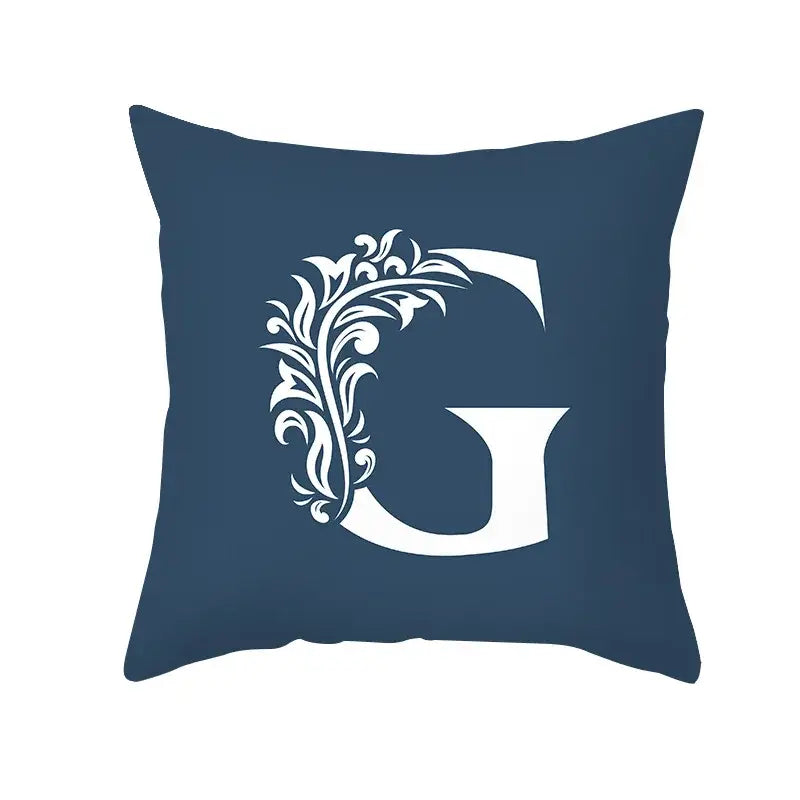 Ornate navy blue letter pillowcase – living room crown cushion cover
